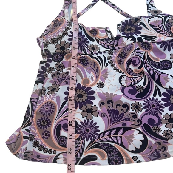 99. Salt & Cove Purple Floral Tie Back Tankini Swim Separate Juniors L S 805320 - Picture 4 of 8